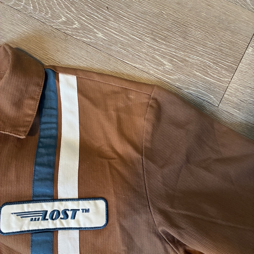 LOST skater boy mechanic zip up shirt shacket Cotton shell jacket brown neutral - Picture 7 of 8